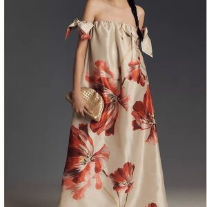 Hutch Floral Off-Shoulder Maxi Dress in Red and Cream